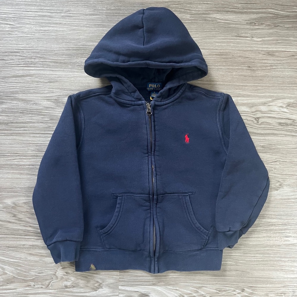 Polo Ralph Lauren Kids Navy Blue Full Zip Fleece Hoodie Size 6 Red Pony Logo